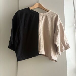 Glasnost Boxy Crop Top - Black & Cream Split